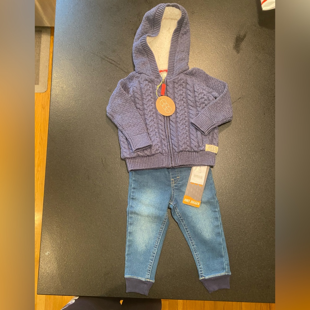NWT LEE Denim Jogger & NWT EGG Cable Knit Sweater sz 12mos